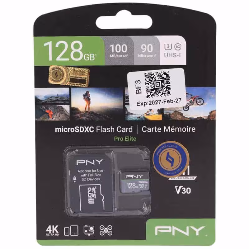 رم میکرو 128 گیگ پی ان وای PNY Pro Elite A1 V30 U3 C10 100MB/s   خشاب