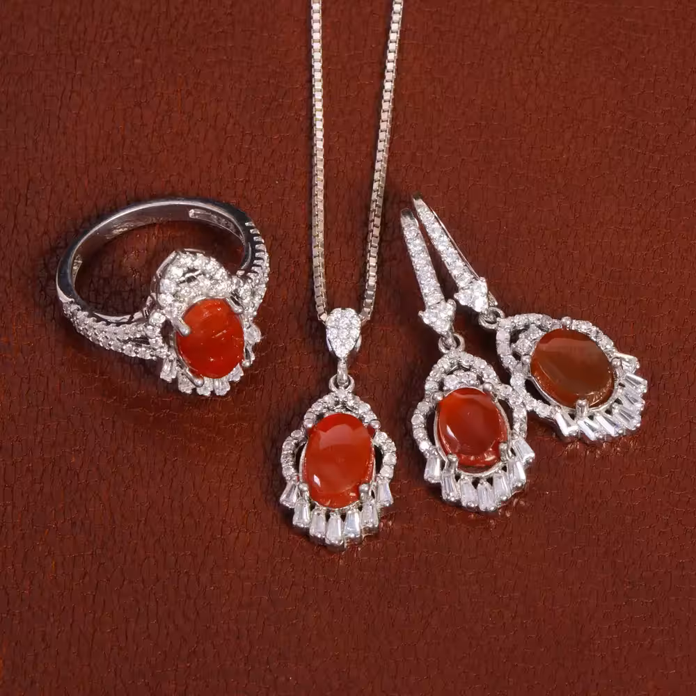 نیم ست عقیق زنانه کد 27913 - جواهری مشاهیر