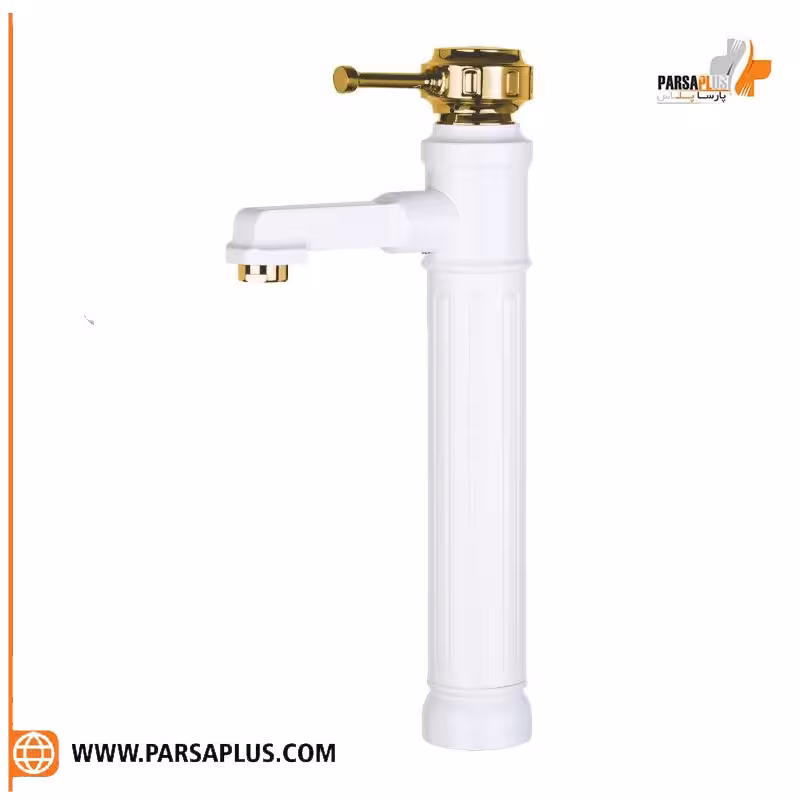 شیر روشویی پایه بلند دوان مدل زلان سفید طلایی