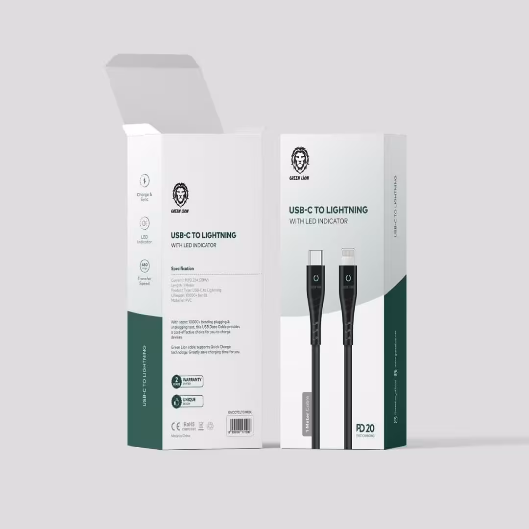 کابل تایپ سی به لایتنینگ با نشانگر ال ای دی گرین Green usb-c to lightning cable with LED indicator