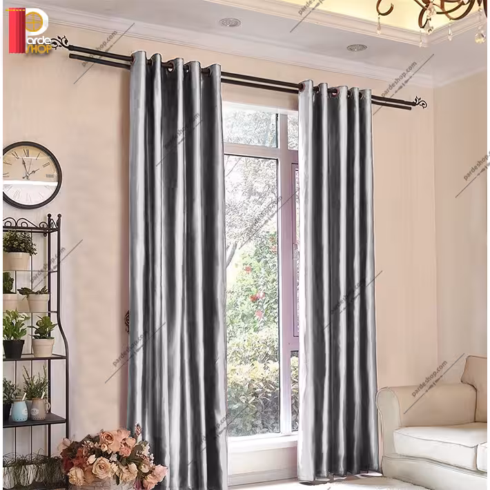 پرده پانچی ساتن براق طوسی