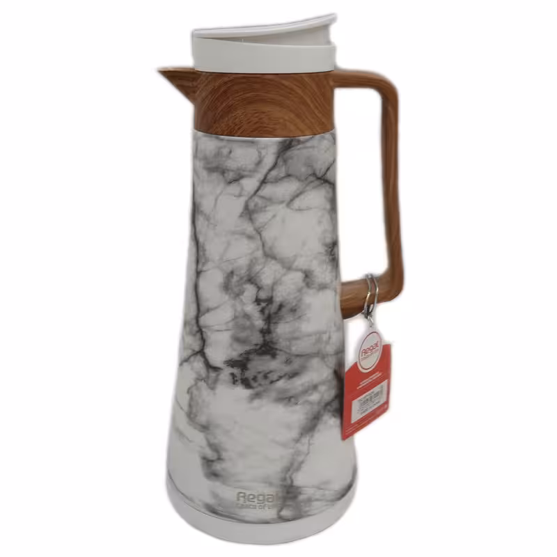 فلاسک 1 لیتری داخل استیل برند رگال طرح ماربل سفید