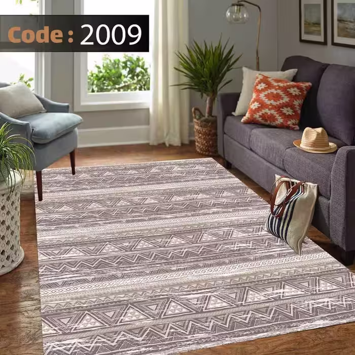 کاورفرش روفرشی دورکشدار گوشه لیفه ای کرم  قهوه ای کد 2009
