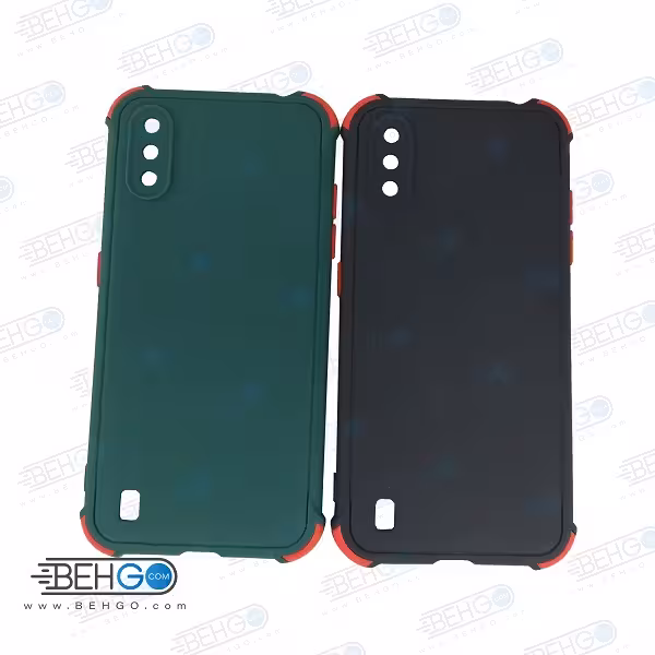 قاب سامسونگ A01 کاور مدل ژله ای دکمه رنگی محکم ضد ضربه با محافظ لنز دوربین گوشی A01 گارد محافظ قاب Camera Cover color key Case for Samsung A01