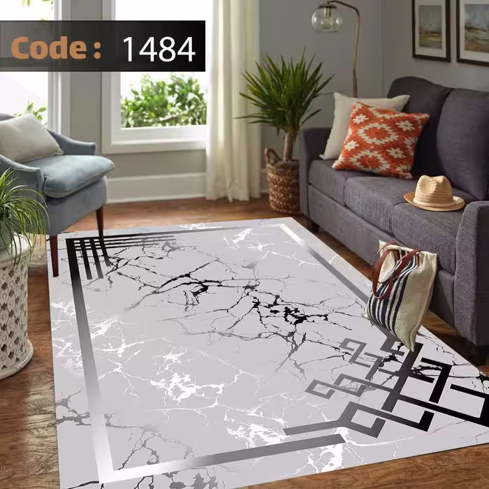 کاورفرش روفرشی دورکشدار گوشه لیفه ای طوسی کرم کد 1484