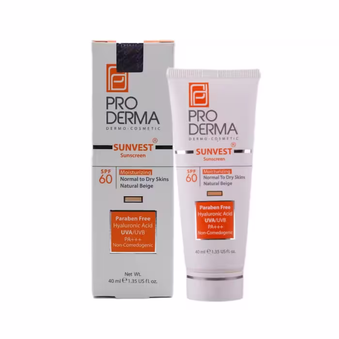 ضدآفتاب و مرطوب کننده (بژ طبیعی) پرودرما SPF60مناسب پوست خشک حجم 40 میلی لیتر