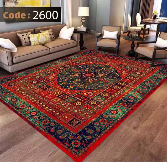 کاورفرش روفرشی دورکشدار گوشه لیفه ای لاکی ، آبی و متنوع کد 2600