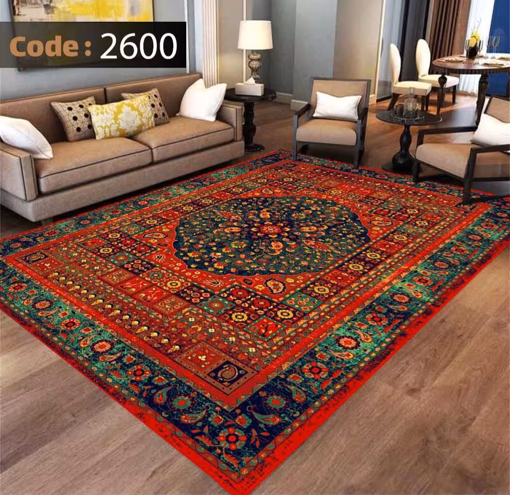 کاورفرش روفرشی دورکشدار گوشه لیفه ای لاکی ، آبی و متنوع کد 2600