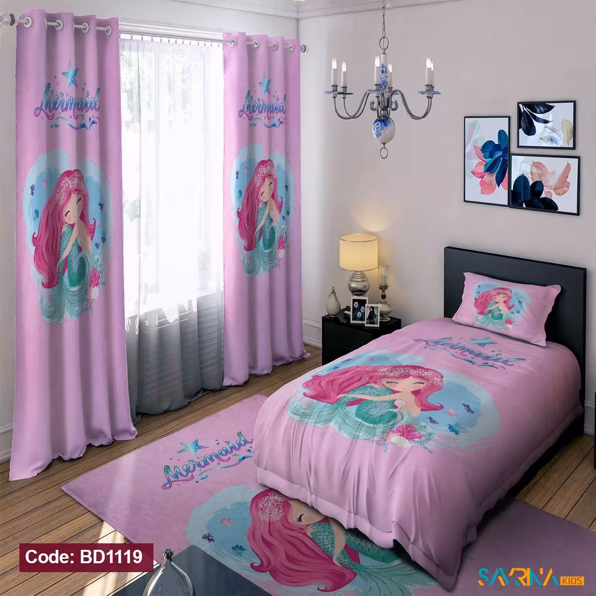ست اتاق خواب دخترانه طرح پری دریایی کد BD1119