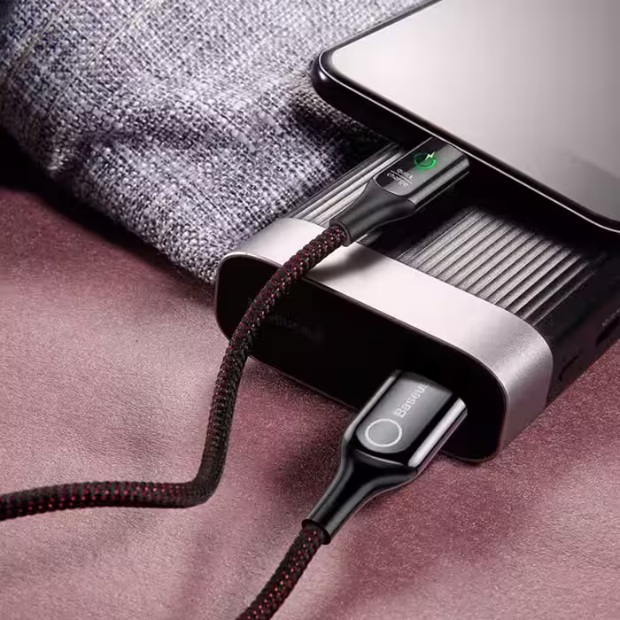 کابل شارژ C-shaped Light Intelligent power-off Cable USB For Type-C 3A 1M باسئوس - فروشگاه اینترنتی پروتاچ
