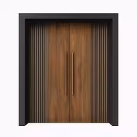 درب ورودی مدرن دو لنگه با فریم مشکی و رویه چوب طبیعی کد 30209