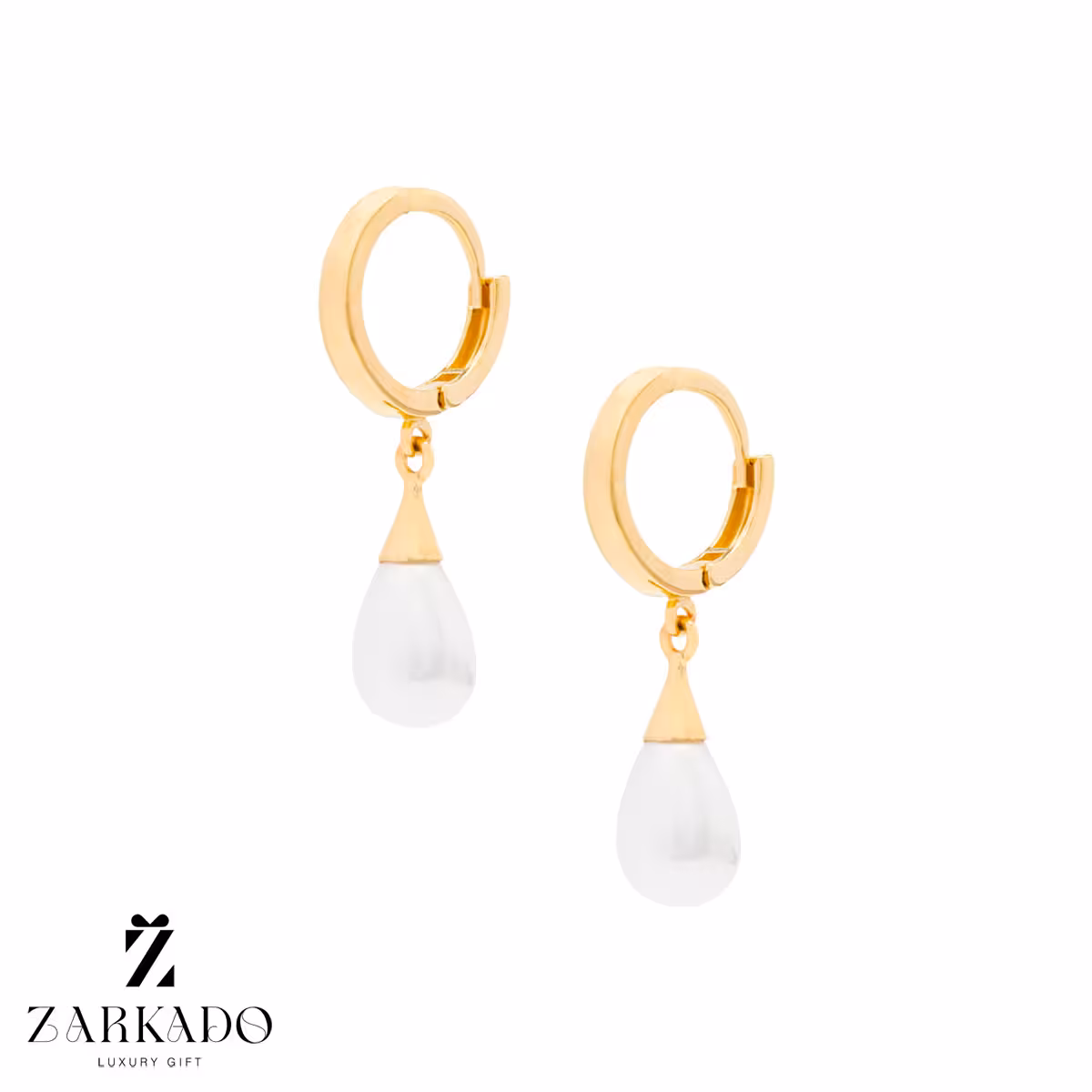 گوشواره حلقه ای طلا با آویز مروارید کد E12761