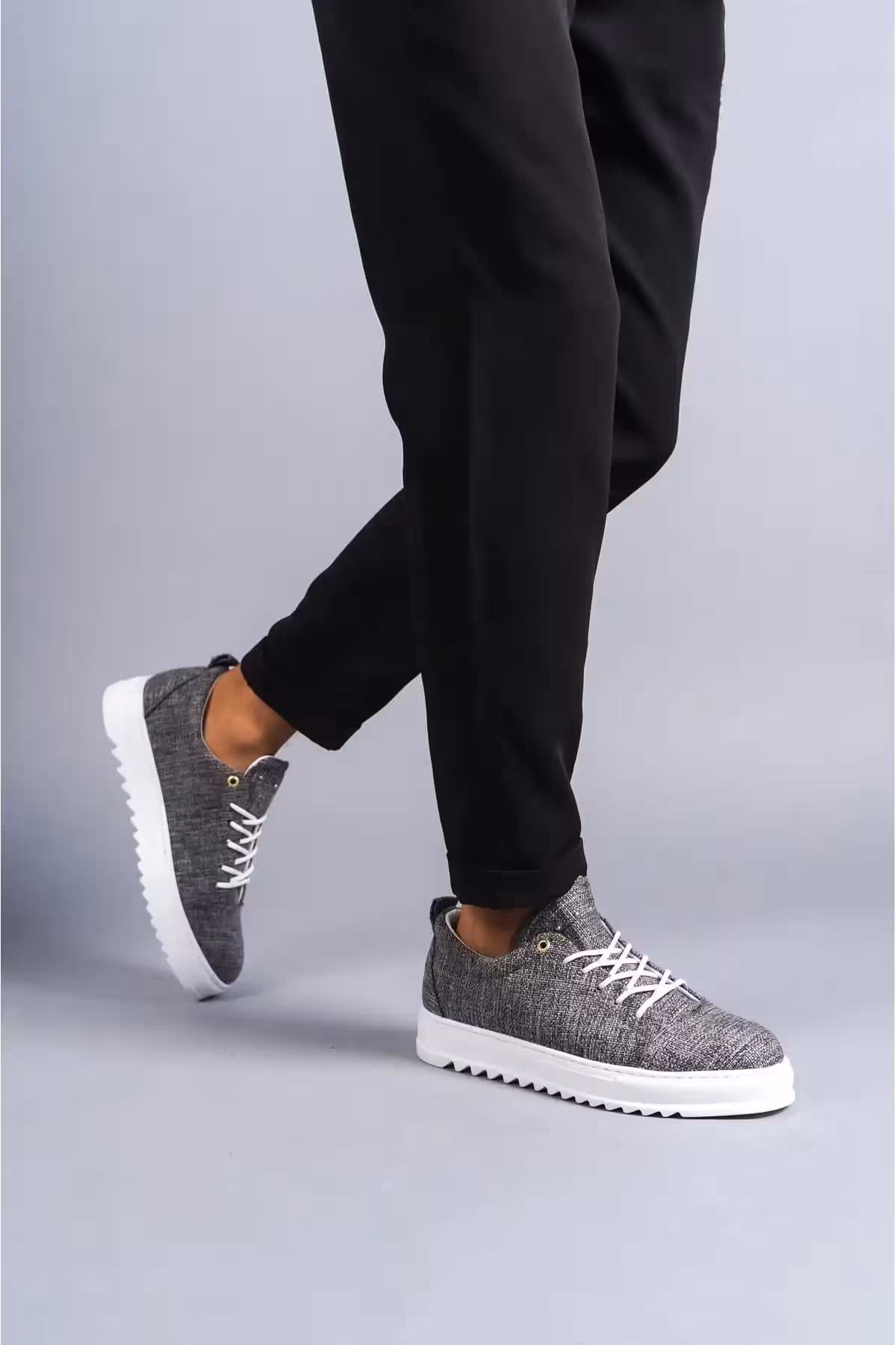 کفش روزمره مردانه اسپرت کلاسیک کتان با ساقه داری SLW152 رنگ طوسی - 9127