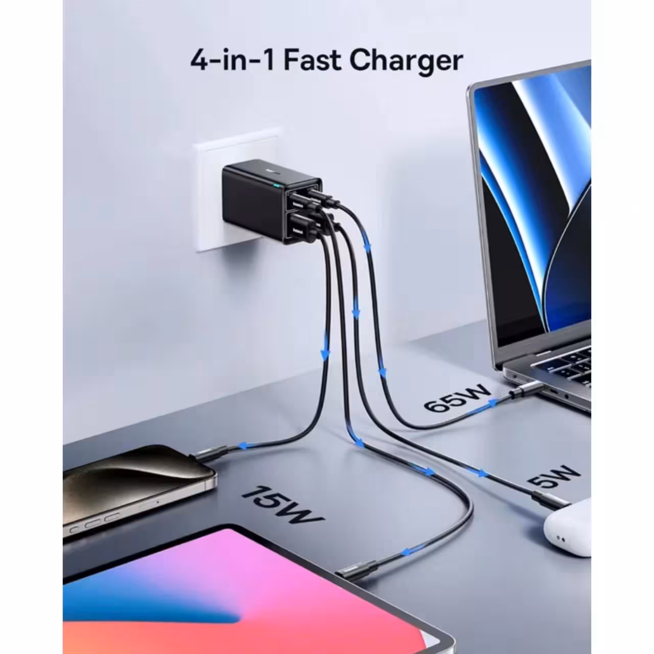 شارژر دیواری 65 وات بیسوس مدل  GAN6 PRO CCGAN65S6 به همراه کابل USB-C