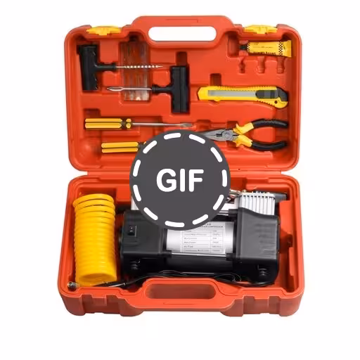 پمپ باد فندکی دو سیلندر هیتوچی با تمام لوازم مدل 12V چراغ قوه دار