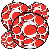 دمکنی ست چهار تکه پارچه ای مخمل دو رو چاپ طرح دایره قرمز سایز 20، 25، 30 و 35 مدل B21-1009 شرکت رنس