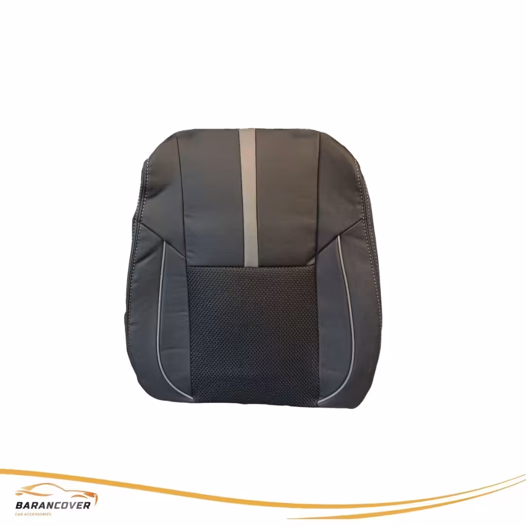 روکش صندلی 207 چرم پارچه رنگ مشکی نوار طوسی