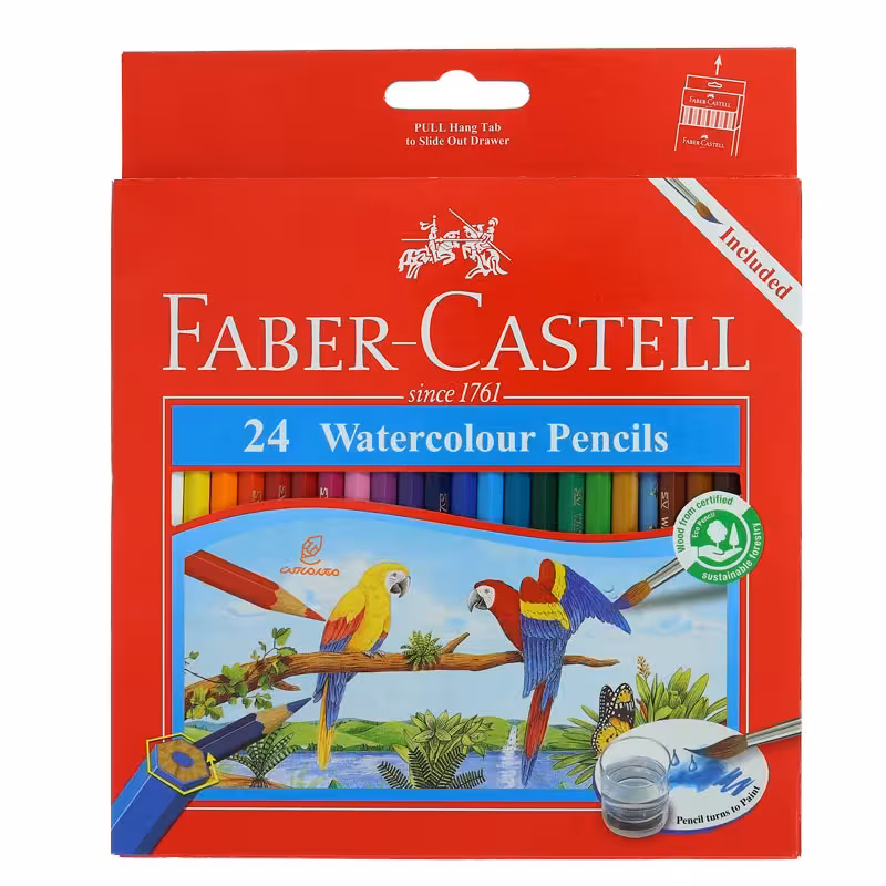 مداد آبرنگی 24 رنگ جعبه مقوایی طرح طوطی فابرکاستل FABERCASTELL