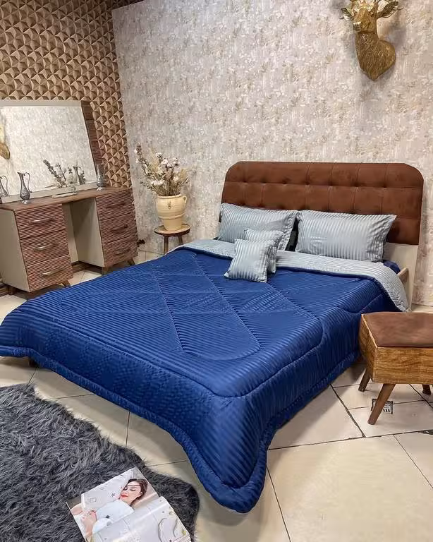 روتختی هتلی راه راه نخ پنبه طوسی روشن سرمه ای