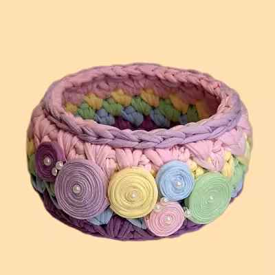 سبد قلاب بافی تریکو طرح رنگارنگ کد 1