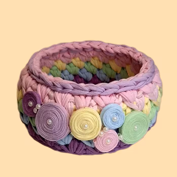 سبد قلاب بافی تریکو طرح رنگارنگ کد 1