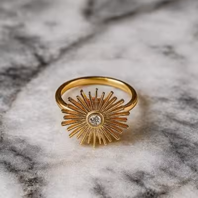 انگشتر طرح خورشیدی طلایی تک نگین