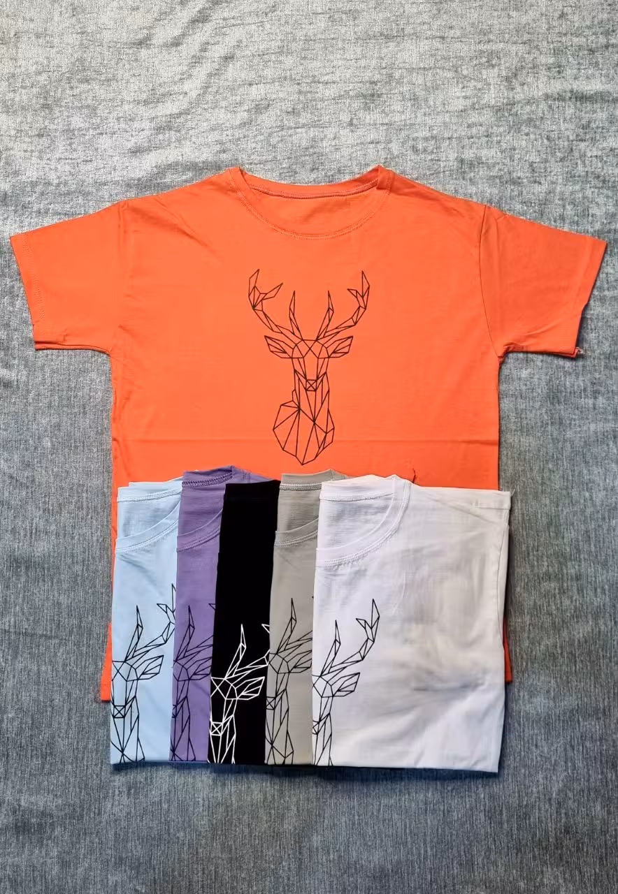 تیشرت نخ پنبه طرح گوزن کد 3529