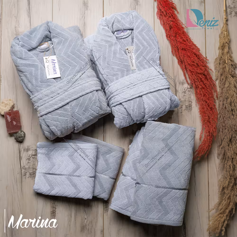 حوله ست دو نفره مارینا رنگ طوسی و نقرابی