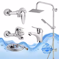ست 5 عددی شیرآلات برند آیدا صنعت مدل قهرمان | شیر روشویی   ظرفشویی   توالت   حمام   علم دوش صفحه‌استیل | کروم براق