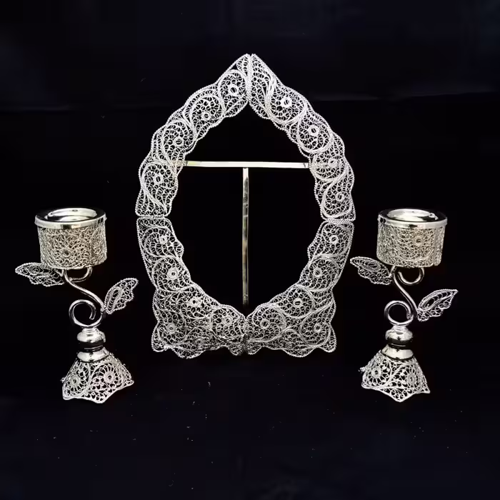ظروف ملیله کاری قاب آینه  و شمعدان طرح اس