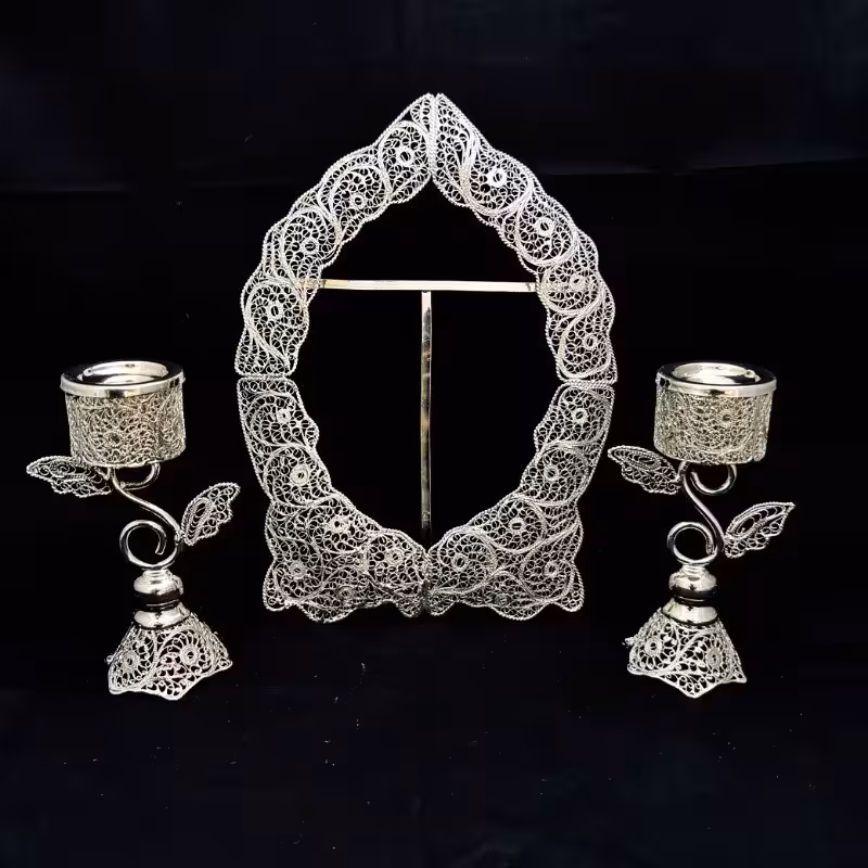ظروف ملیله کاری قاب آینه  و شمعدان طرح اس