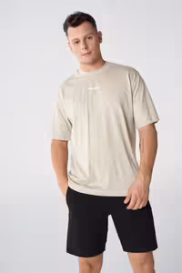 تی شرت خاکستری مردانه آستین کوتاه شان Oversiz اورجینال hummel