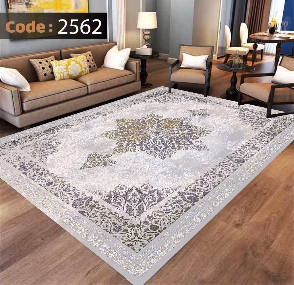 کاورفرش روفرشی دورکشدار گوشه لیفه ای طوسی کرم کد 2562