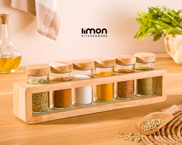 ست جا ادویه 6عددی چوبی لیمون limon