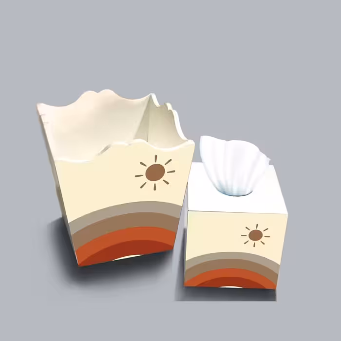 ست سطل و جا دستمال چوبی کودک طرح رنگین کمان کد A3865