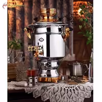 سماور استیل 6 لیتری با طراحی سنتی شکیل، کد 115 به رنگ طلایی و نقره ای، پیلوت دار طرح آبتین