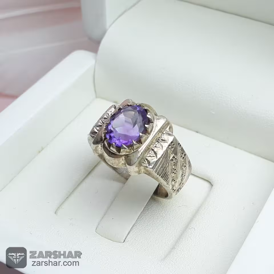 انگشتر آماتیس بنفش رکاب چنگ دار دست ساز