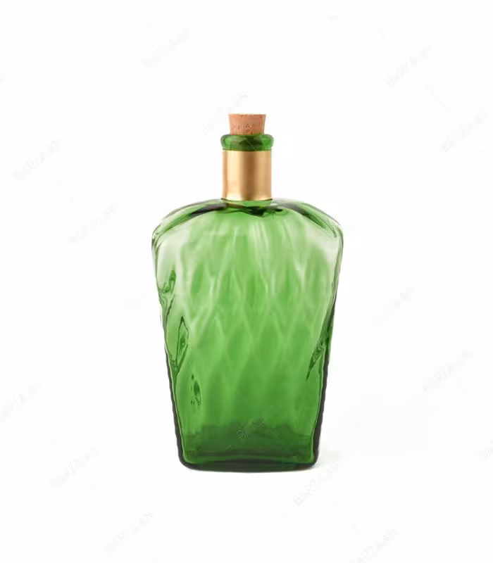 بطری آبگینه گردن برنجی مدل سارنگ سبزرنگ- کد 008