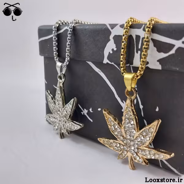 گردنبند مدل برگ فول نگین دار طلایی و نقره ای