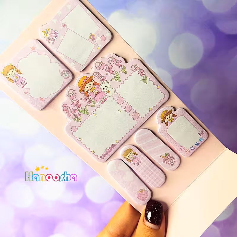 مجموعه استیک نوت طرح دختر صورتی | کاغذ چسب دار