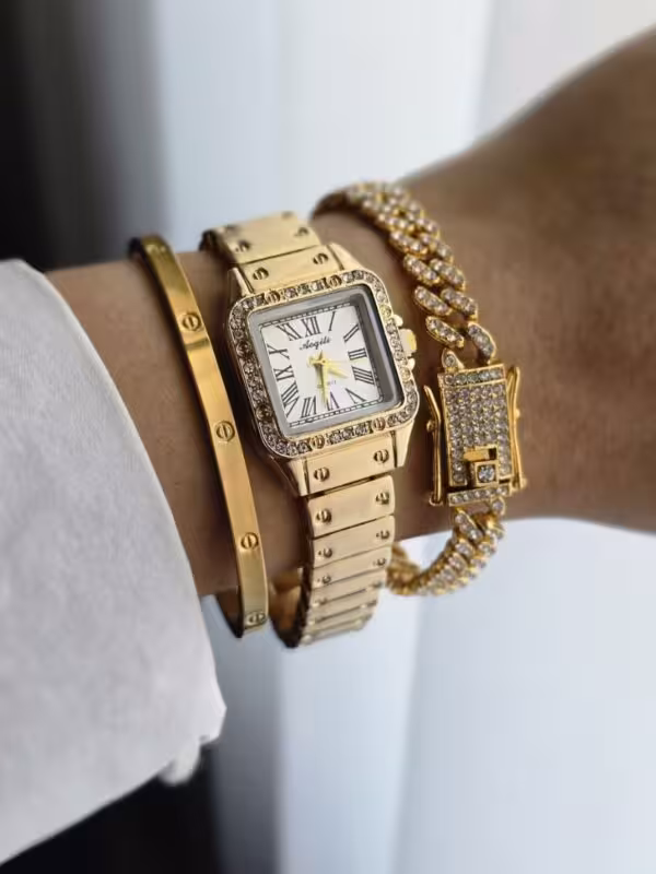 ست ساعت مچی و دستبند کارتیر فول نگین زنانه