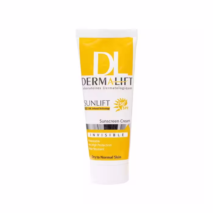 کرم ضد آفتاب SPF50 پوست خشک و معمولی درمالیفت بی رنگ 40 میلی لیتر