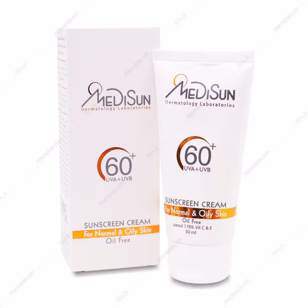 کرم ضدآفتاب SPF60 بی رنگ پوست معمولی و چرب 50 میل مدیسان