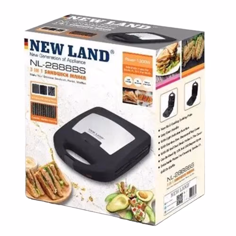 اسنک ساز 3 کاره نیولند مدل 2888 | خرید ساندویچ ساز چندکاره Newland