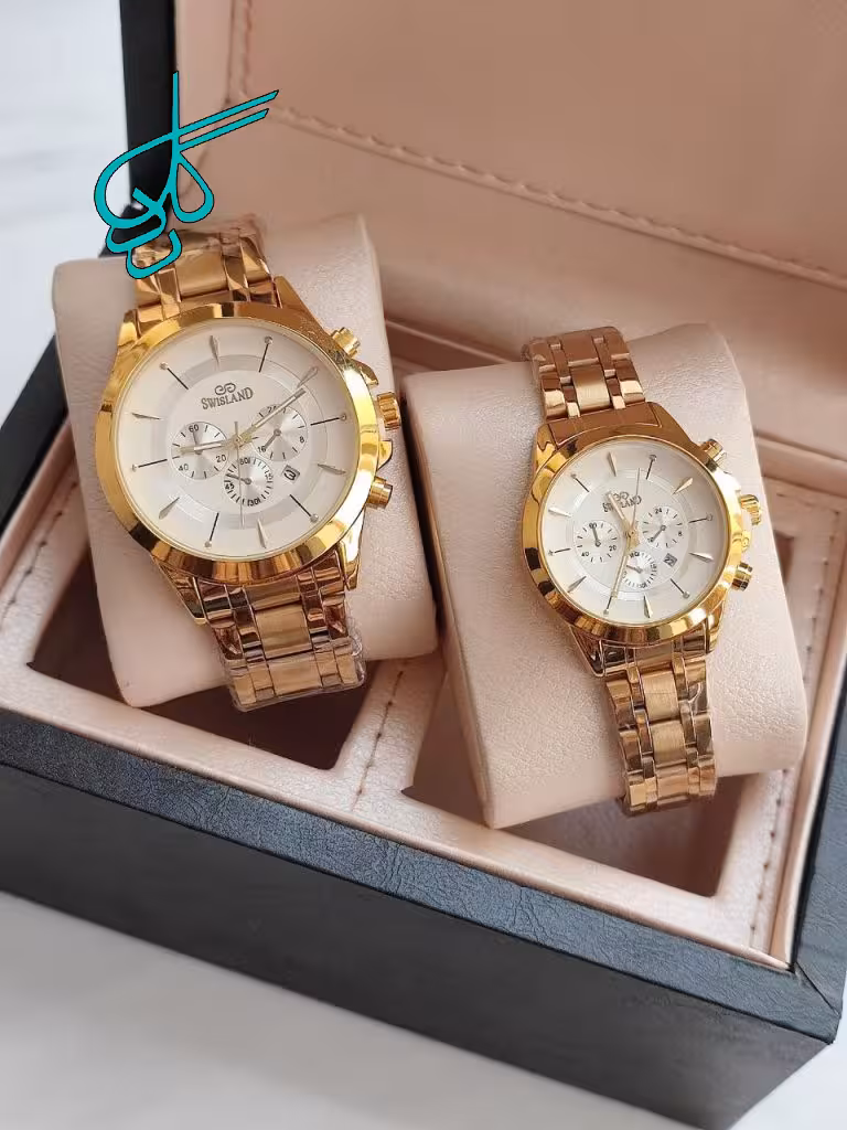 خرید ست ساعت زنانه و مردانه سویسلند swisland تقویم دار طرح سه موتوره قفل ضامن دار کد 2117506 - ردگل