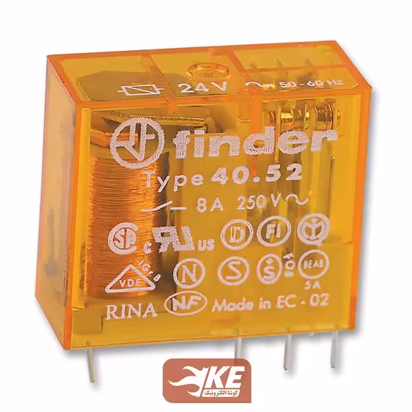 رله کتابی 24vAC دو کنتاکت 8 آمپر فیندر مدل 40.52.8.024.0000