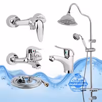 ست 5 عددی شیرآلات برند آیدا صنعت مدل قهرمان | شیر روشویی   شیر توالت   شیر حمام   شلنگ توالت   علم دوش شیپوری | کروم براق