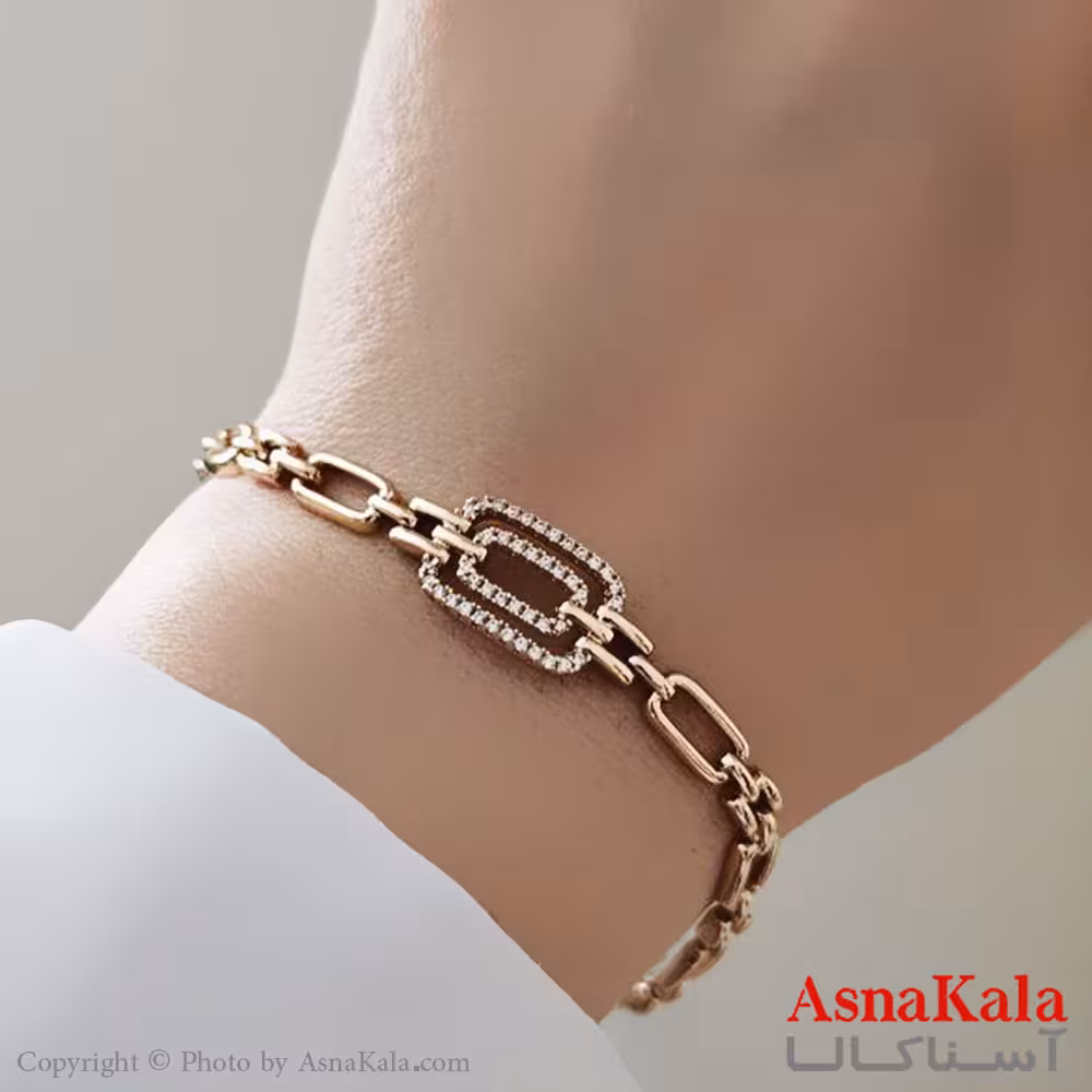 دستبند نگینی ترند برند ژوپینگ Xuping مدل مستطیل نگیندار کد DSB18499W