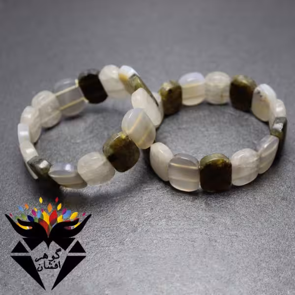 دستبند عقیق و لابرادوریت و کوارتز دودی کد D_1004B