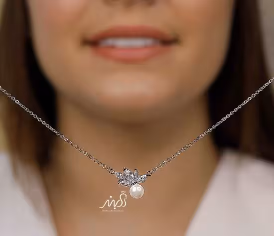 💍گردنبند جواهری نگین ماركيز و مروارید(G_3024)